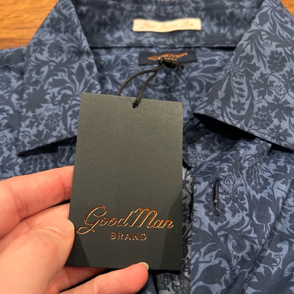 NWT Good Man Brand Mens Button Down Shirt blue Floral Size Medium - Picture 5 of 6